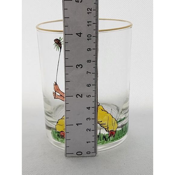 GLASSES-OLD FASHION-Cartoon Golfers-Gold Rim-Set of 3-SIGNED BY ARTIST - Picture 12 of 13